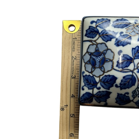 Vintage Porcelain Oriental Floral Trinket Box gold accents Lidded Box numbered - Picture 7 of 15